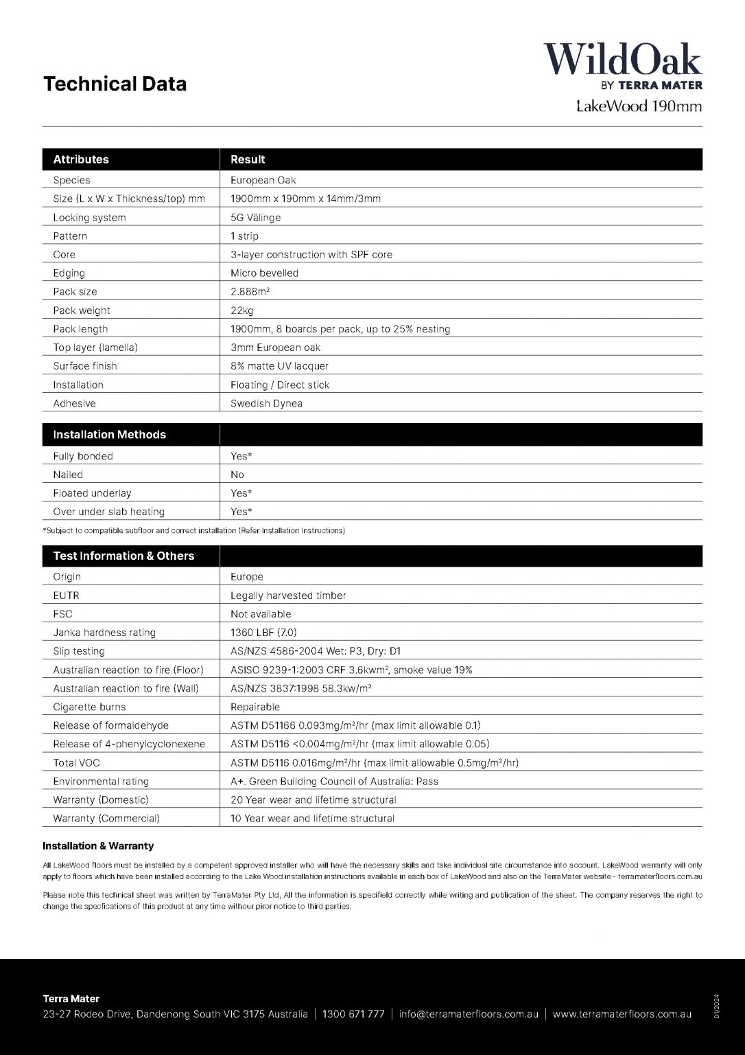 Technical Data Sheets - Terra Mater Floors